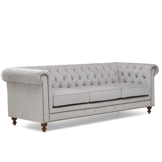 Mentor Chesterfield Plush Fabric 3 Seater Sofa In Grey_4