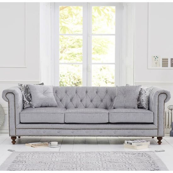 Mentor Chesterfield Plush Fabric 3 Seater Sofa In Grey