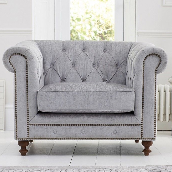 Mentor Chesterfield Plush Fabric Armchair In Grey