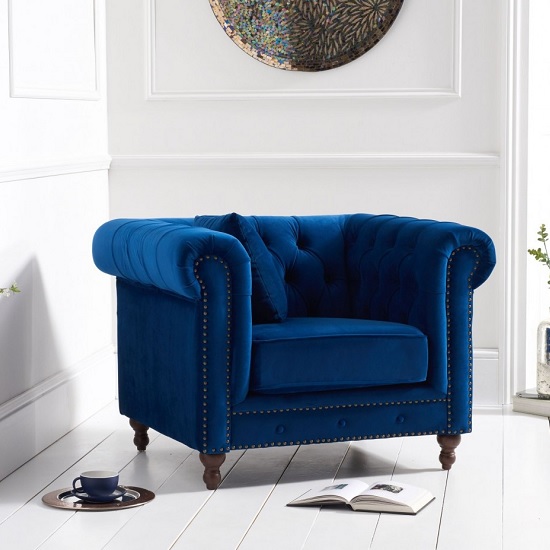 Mentor Modern Fabric Sofa Chair In Blue Plush