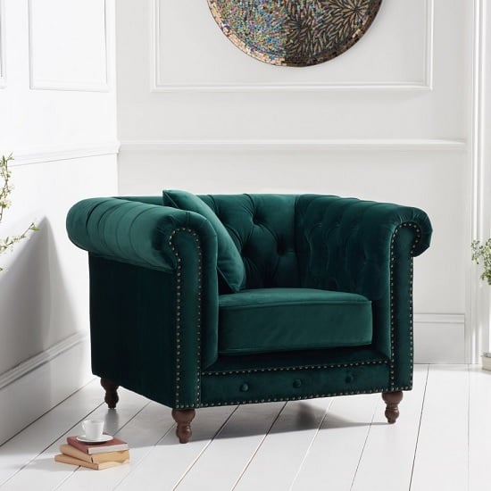 Mentor Modern Fabric Sofa Chair In Green Plush