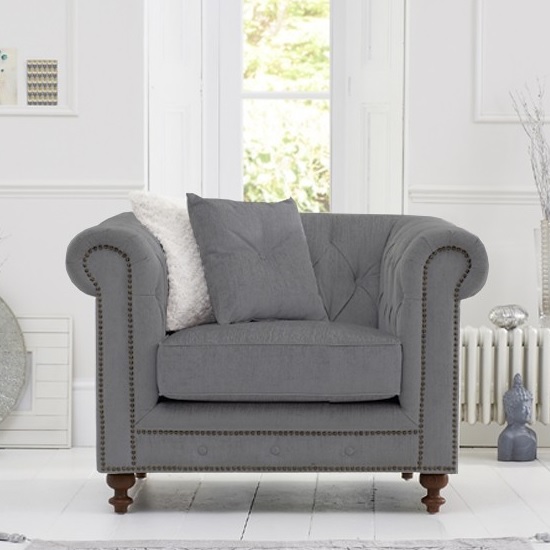 Mentor Fabric Sofa Chair In Grey Linen With Dark Ash Legs FiF