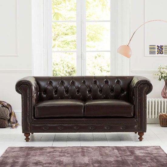 Mentor Leather 2 Seater Sofa In Brown With Dark Ash Legs_1