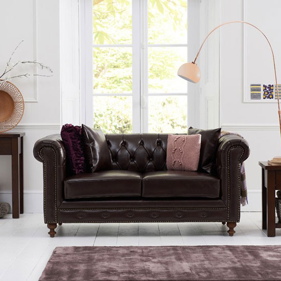 Mentor Leather 2 Seater Sofa In Brown With Dark Ash Legs_2