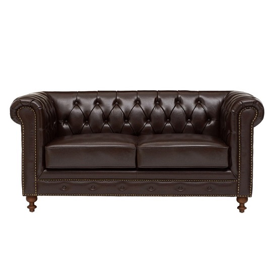 Mentor Chesterfield Leather 2 Seater Sofa In Brown_6