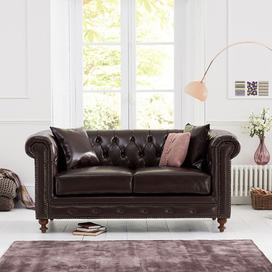 Mentor Chesterfield Leather 2 Seater Sofa In Brown_7