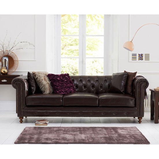Mentor Chesterfield Leather 3 Seater Sofa In Brown