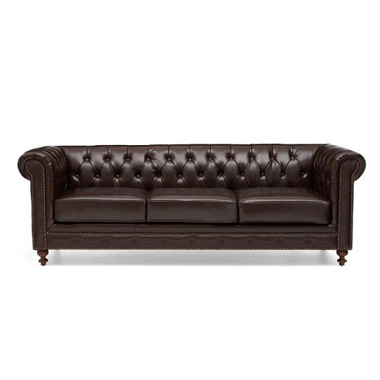 Mentor Chesterfield Leather 3 Seater Sofa In Brown_4