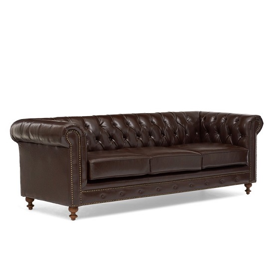 Mentor Chesterfield Leather 3 Seater Sofa In Brown_5