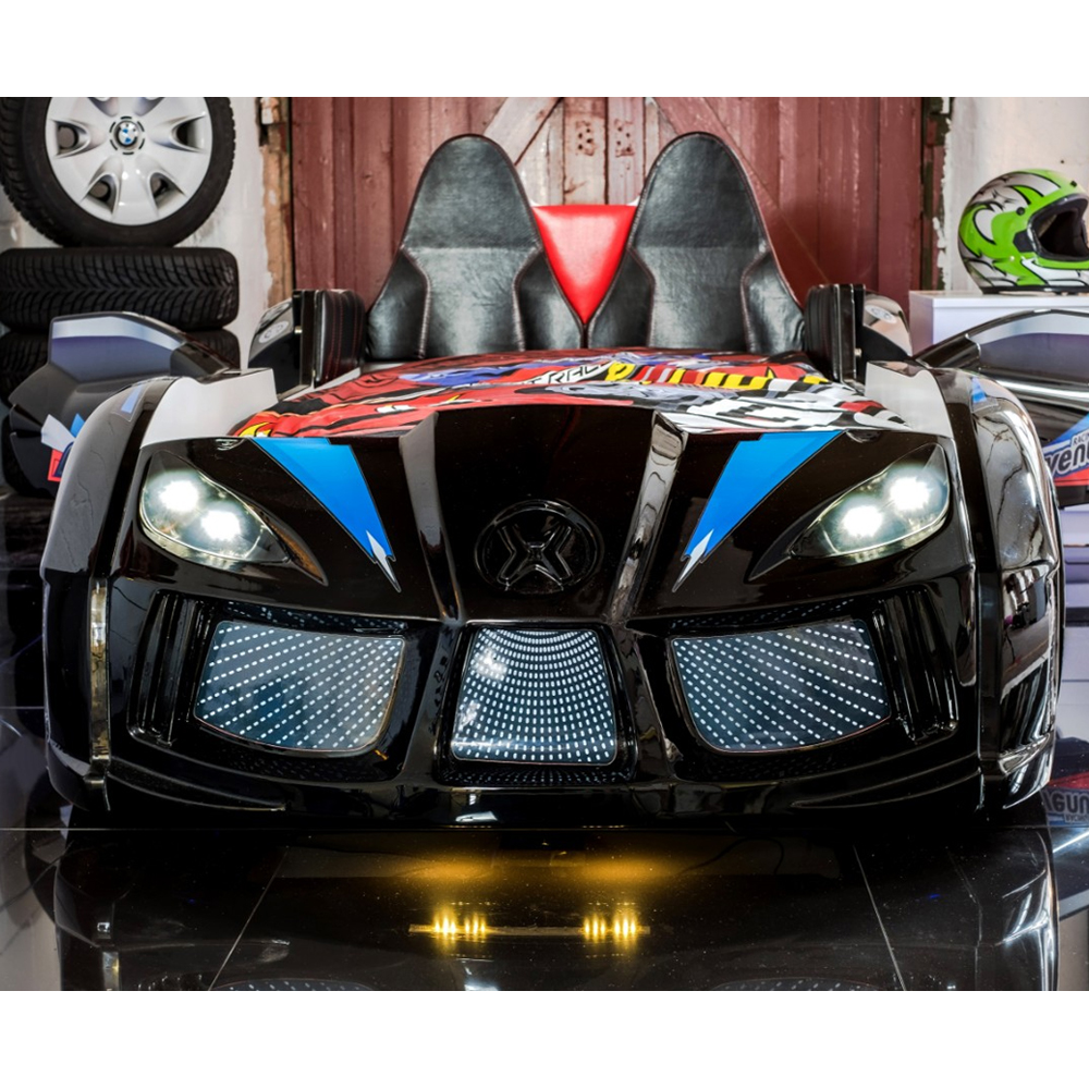 Menve Black Children Car Bed with Leather Seat and LED
