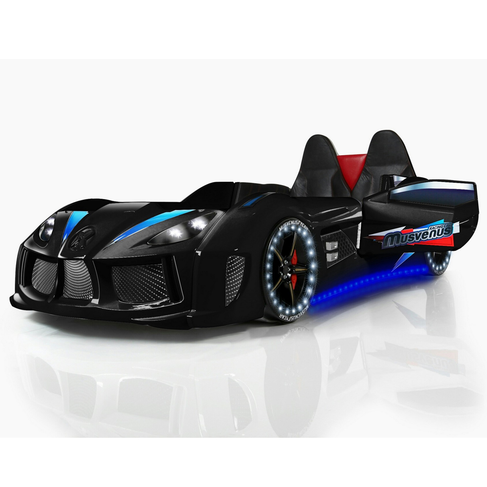 Menve Black Children Car Bed with Leather Seat and LED