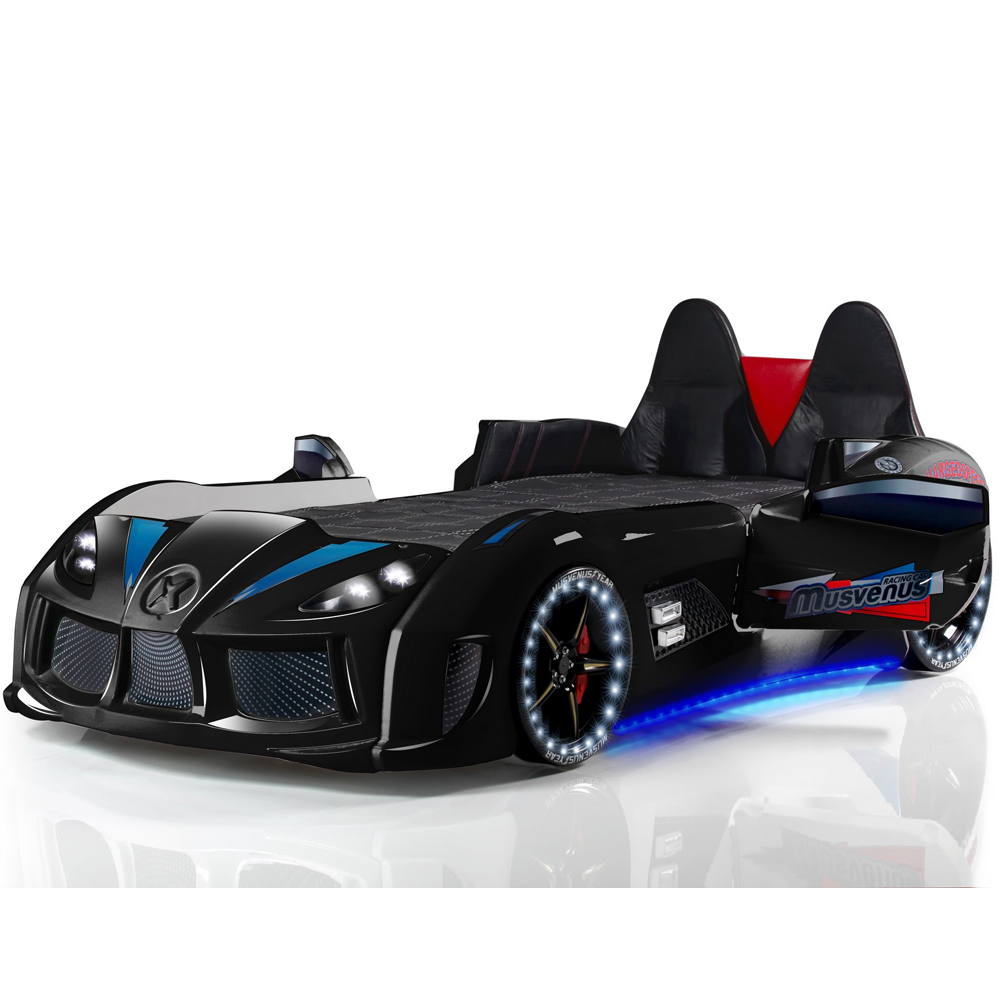 Menve Black Children Car Bed with Leather Seat and LED