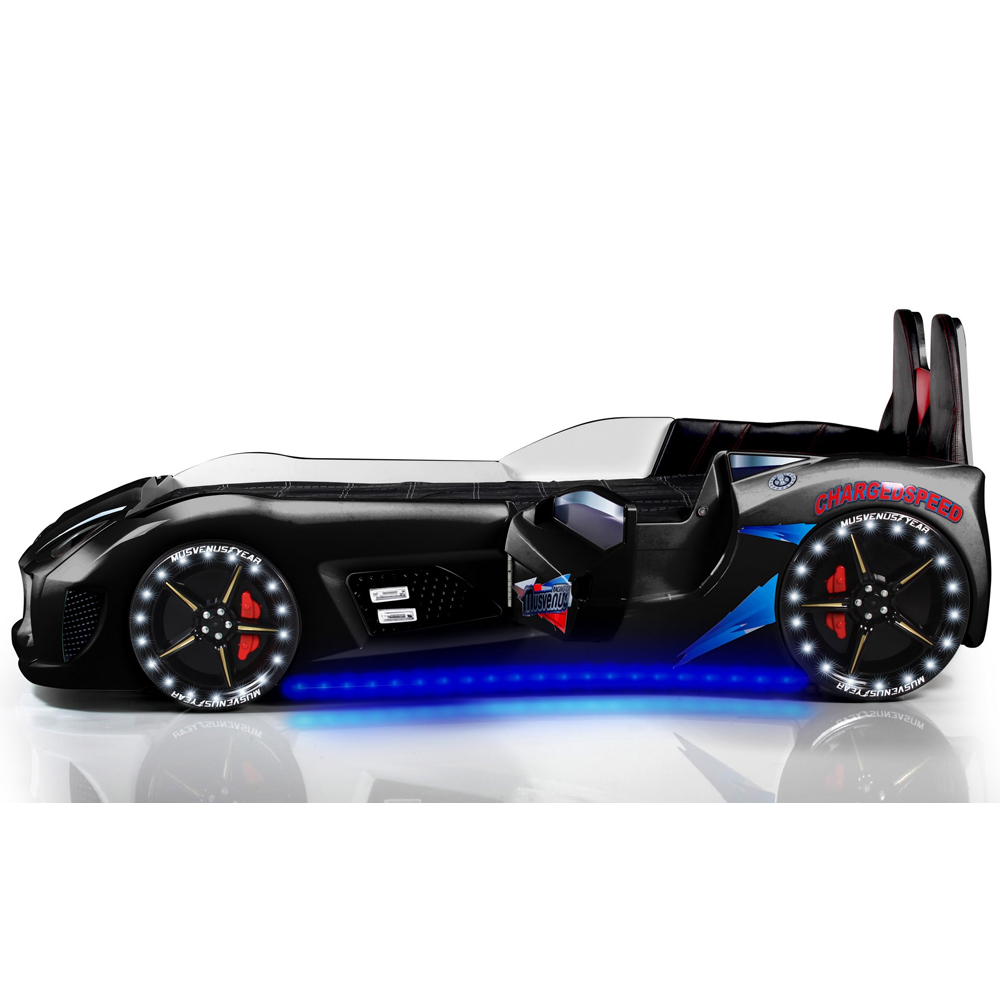 Menve Black Children Car Bed with Leather Seat and LED