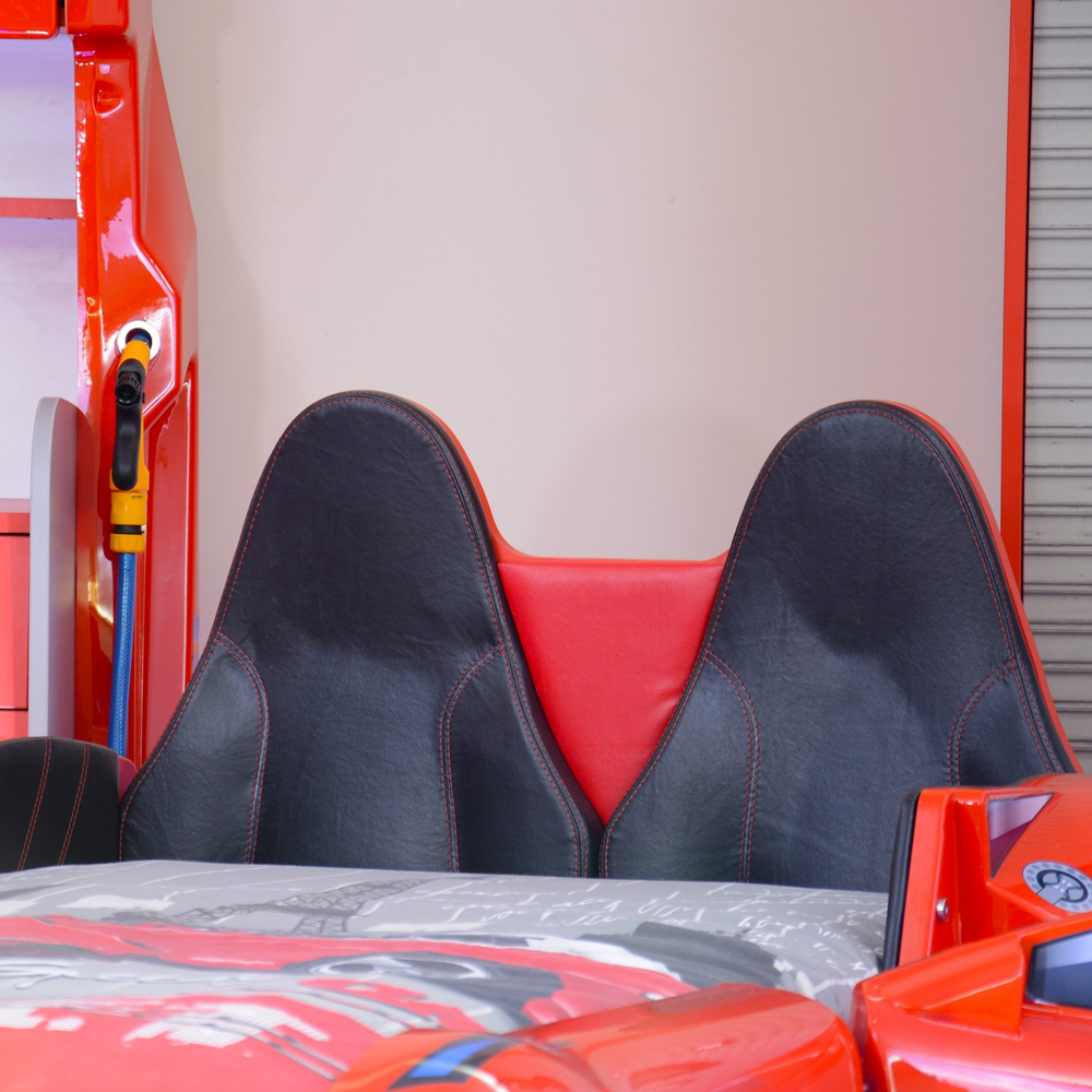 Menve Red Children Car Bed with Black Leather Seat and LED