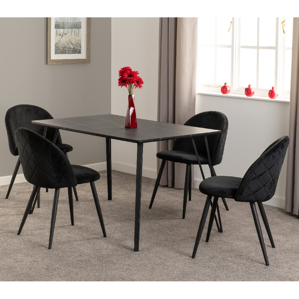 Read more about Mequon black marble effect dining table with 4 velvet chairs