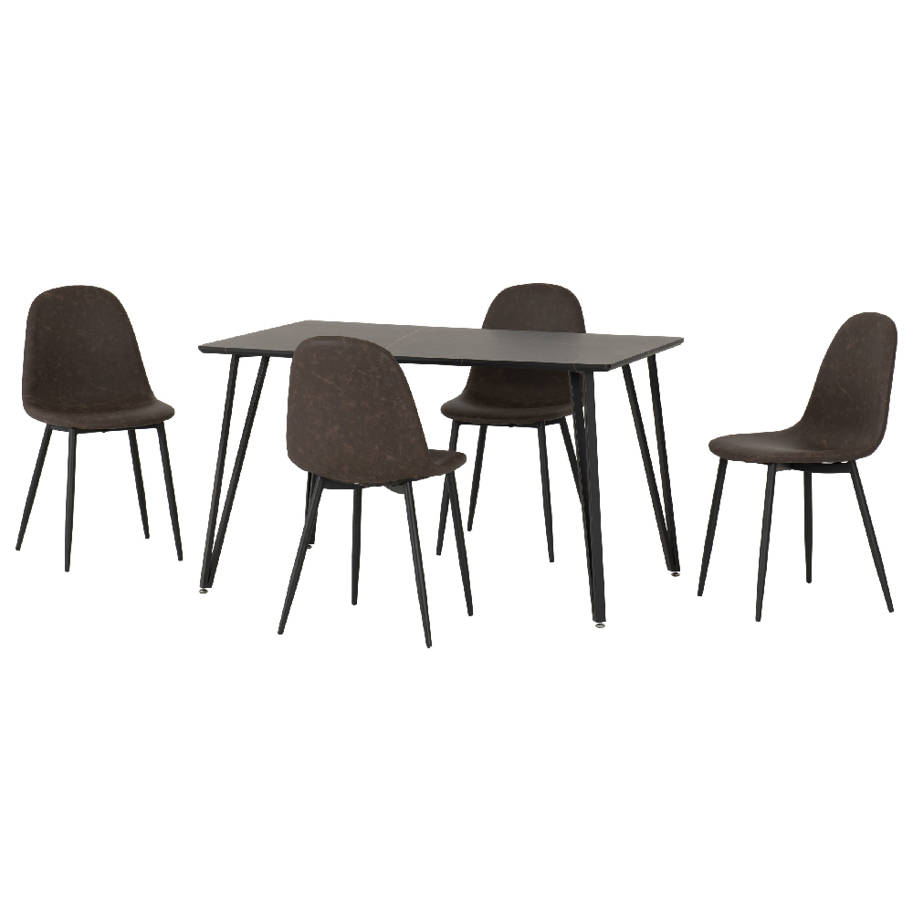 Mequon Black Marble Effect Dining Table With 4 Alsip Brown Chairs