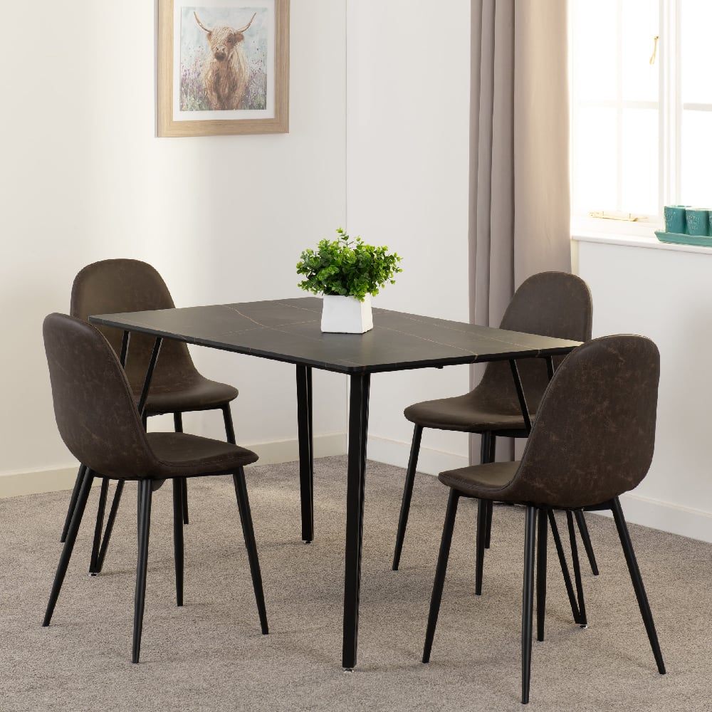 Read more about Mequon black marble effect dining table with 4 alsip brown chairs