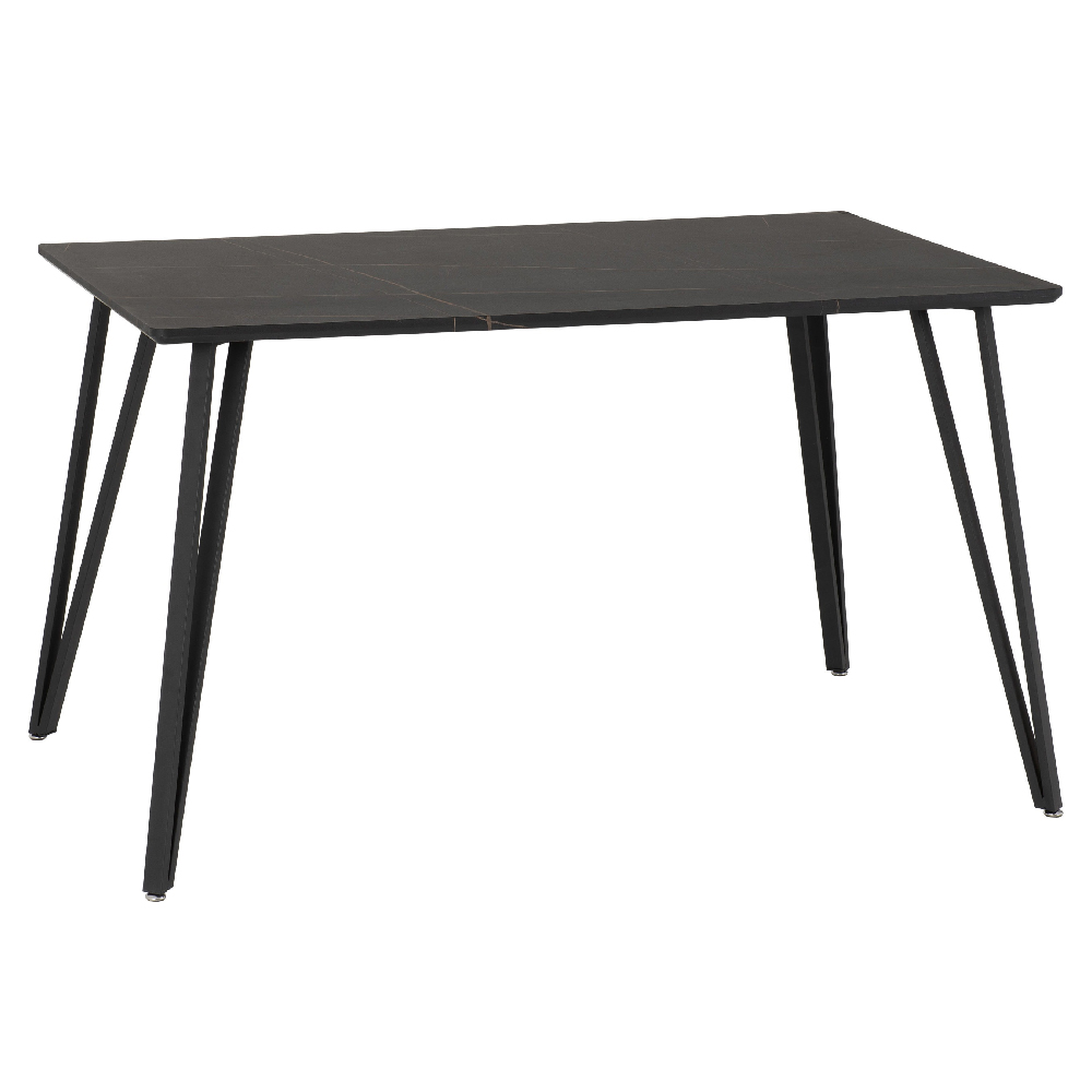 Mequon Black Marble Effect Dining Table With 4 Lyster Blue Chairs