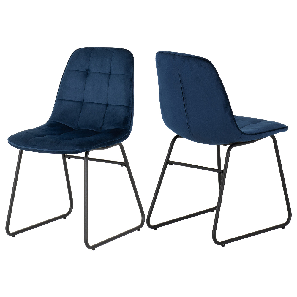Mequon Black Marble Effect Dining Table With 4 Lyster Blue Chairs