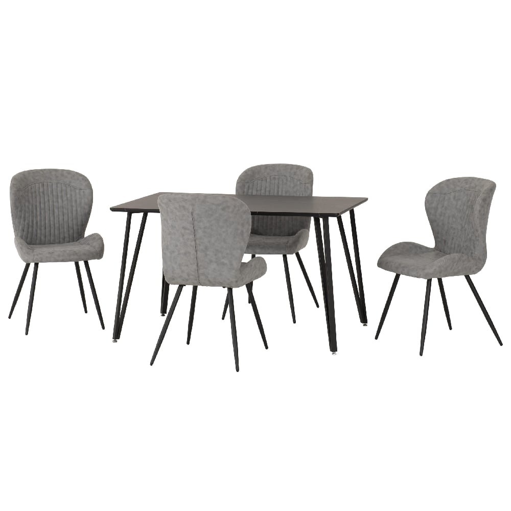 Mequon Black Marble Effect Dining Table With 4 Qinson Grey Chairs