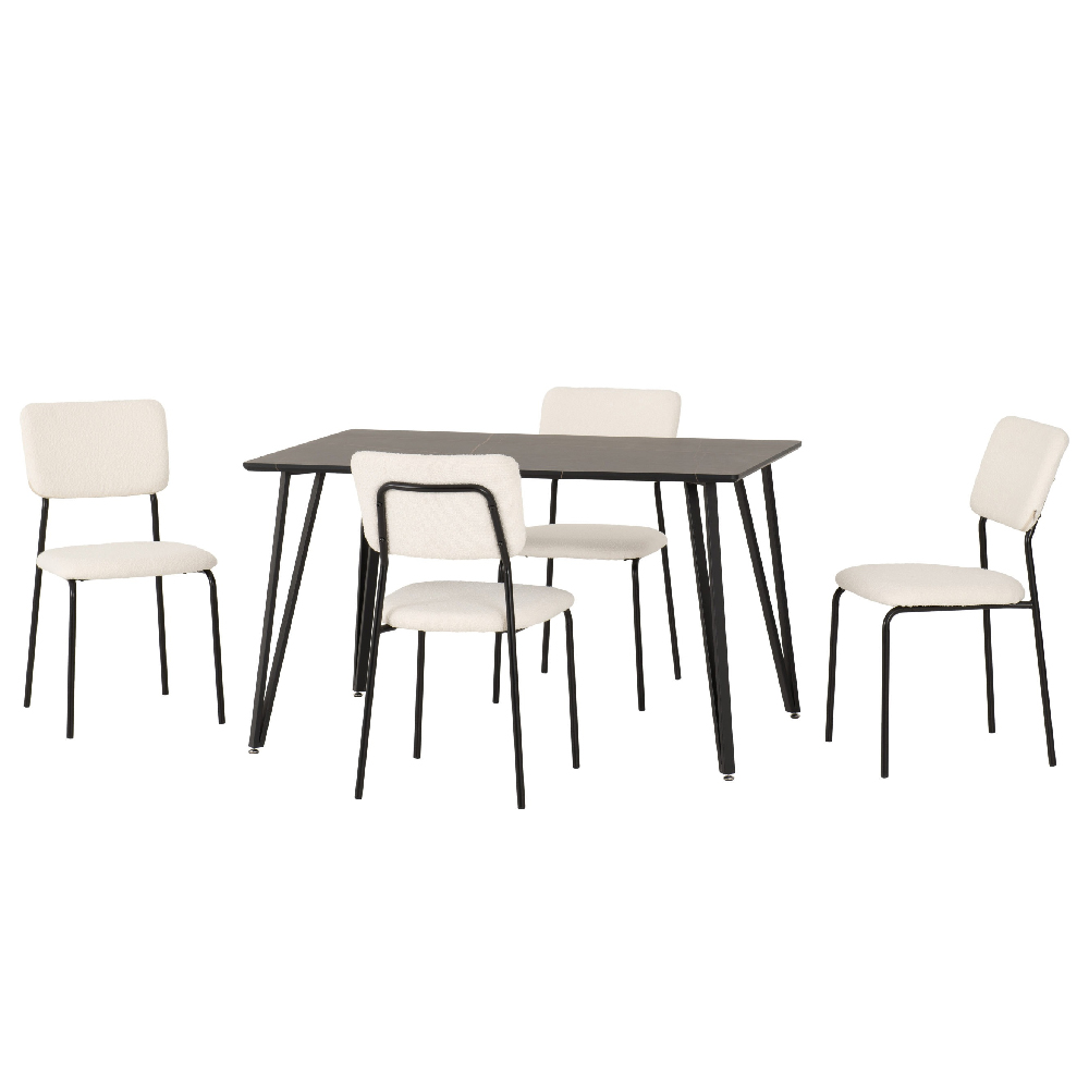 Mequon Black Marble Effect Dining Table With 4 Sedona Ivory Chairs