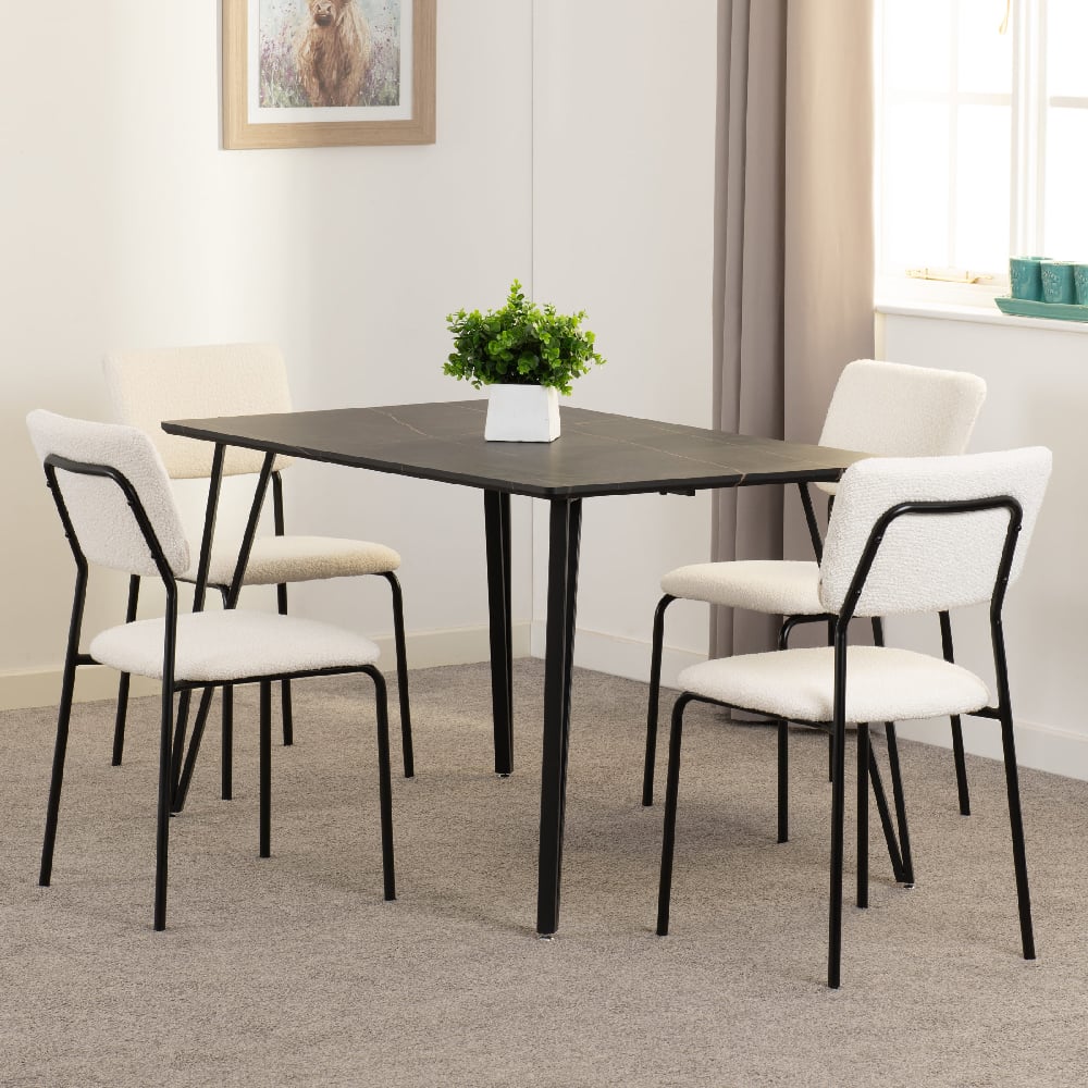 Read more about Mequon black marble effect dining table with 4 sedona ivory chairs