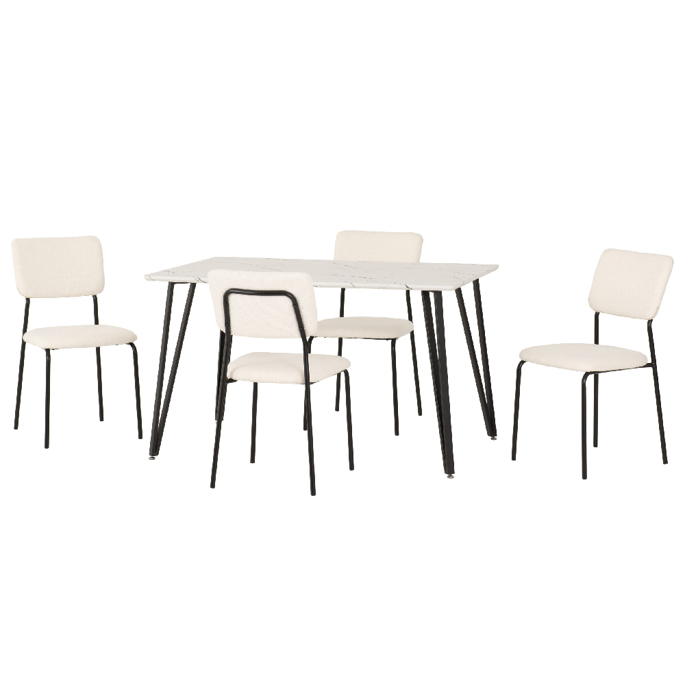 Mequon White Marble Effect Dining Table With 4 Sedona Ivory Chairs