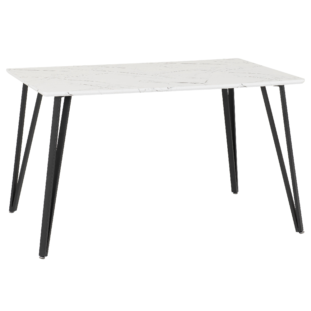 Mequon White Marble Effect Dining Table With 4 Sedona Ivory Chairs