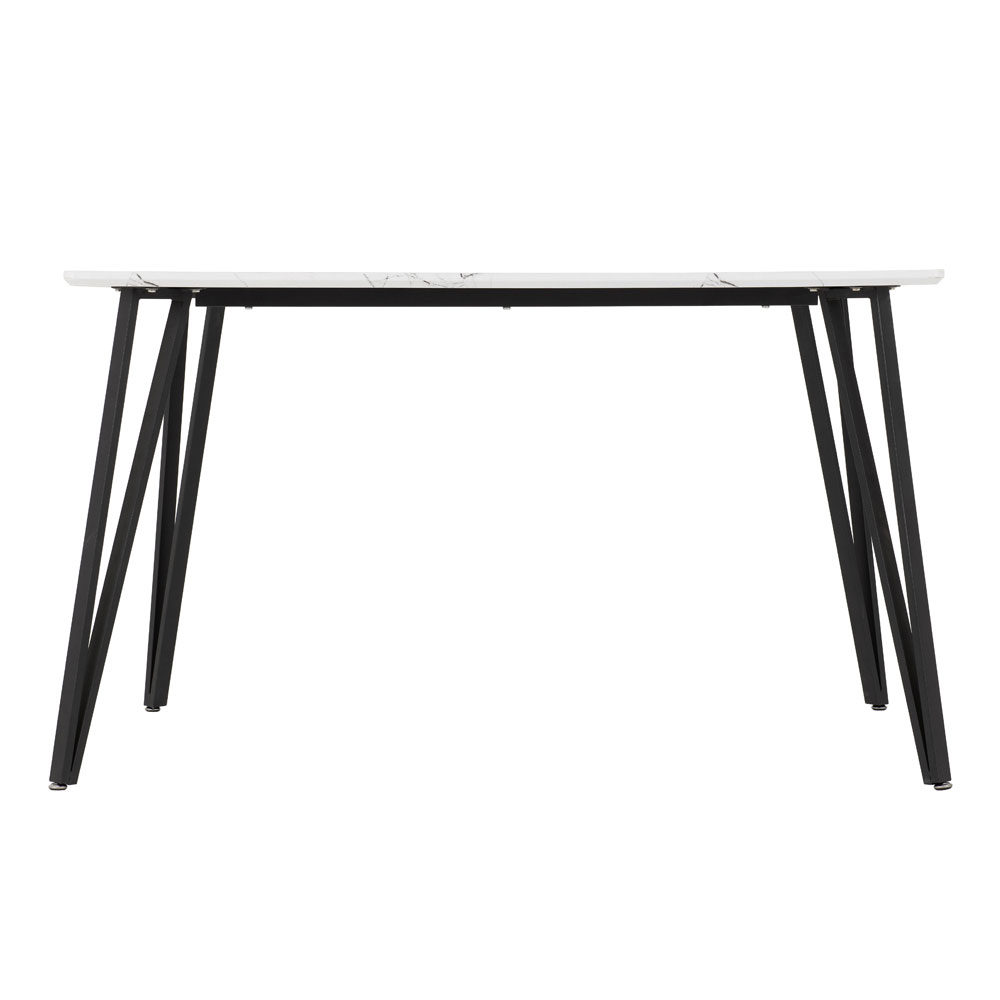 Mequon White Marble Effect Top Dining Table with 4 Alsip Grey Chairs