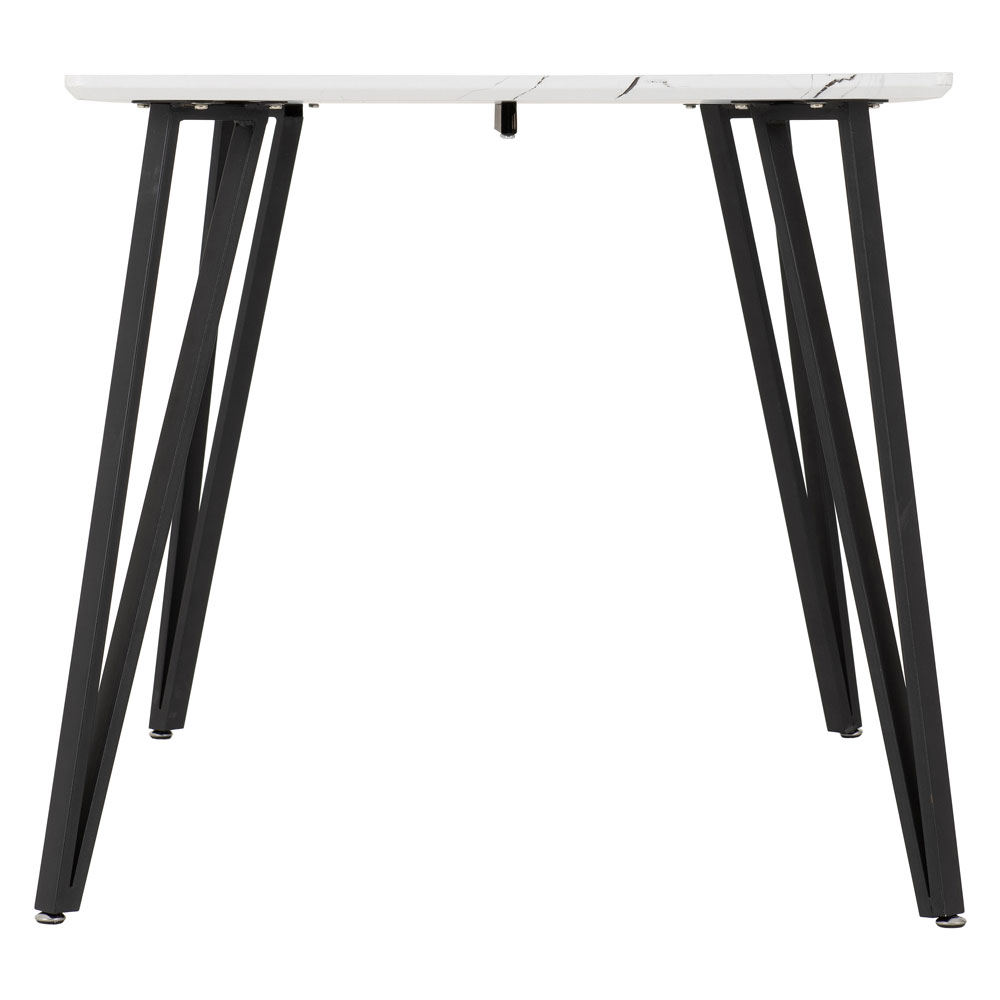 Mequon White Marble Effect Top Dining Table with 4 Brown Chairs
