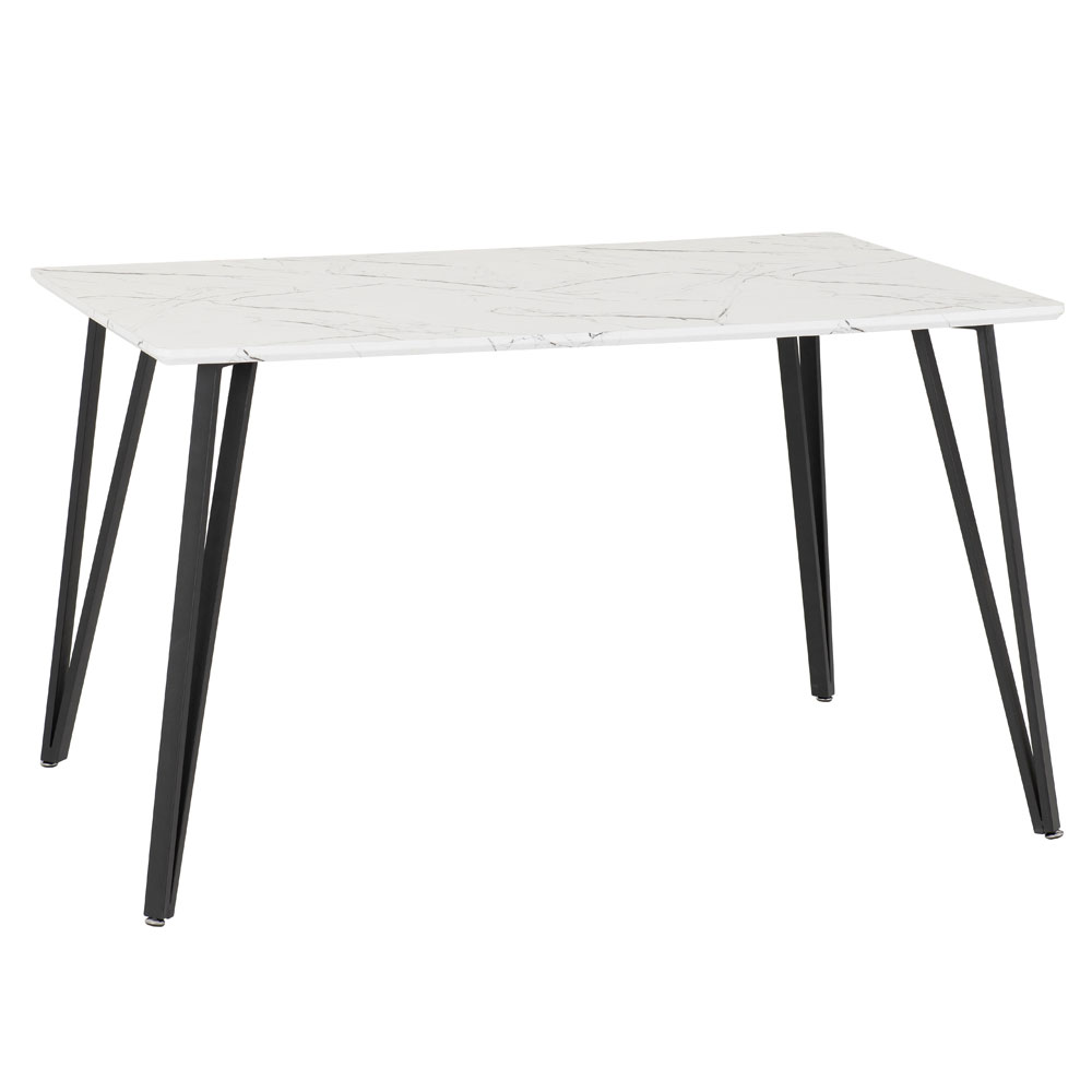 Mequon White Marble Effect Top Dining Table with 4 Grey Chairs