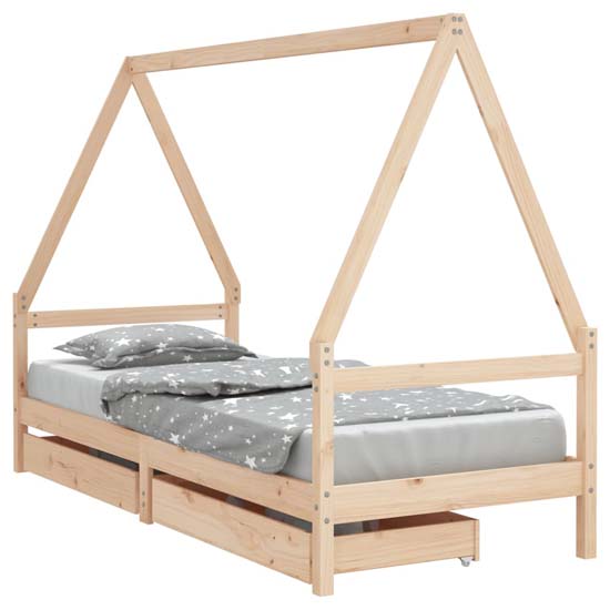 Merano Kids Solid Pine Wood Single Bed With Drawers In Natural