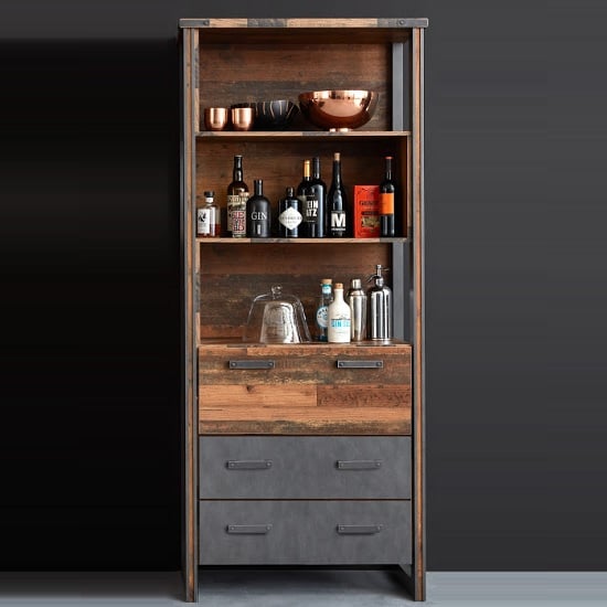 Photo of Merano wooden bar cabinet in old wood with 3 open compartments