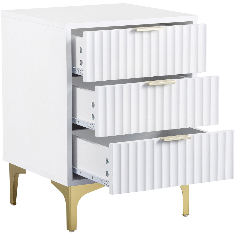 Merano Wooden Bedside Cabinet with 3 Drawers in White and Gold