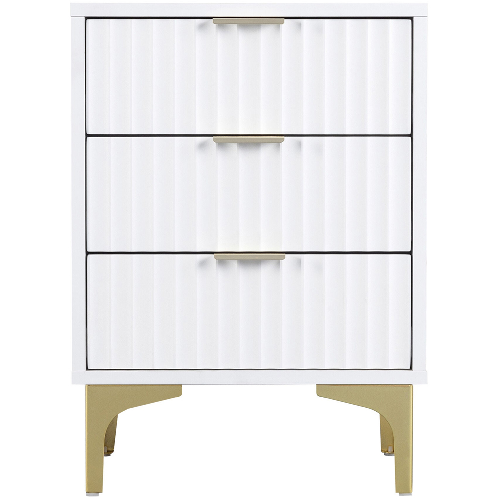 Merano Wooden Bedside Cabinet with 3 Drawers in White and Gold