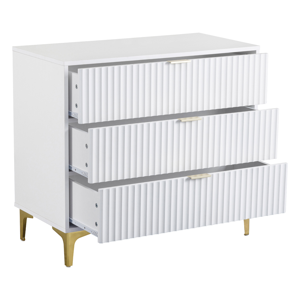 Merano Wooden Chest Of 3 Drawers in White and Gold