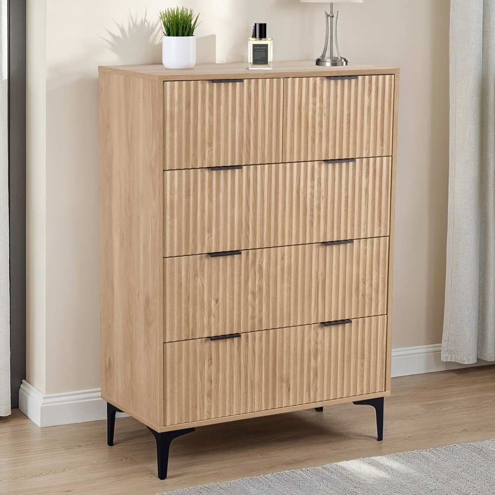 Merano Wooden Chest Of 5 Drawers in Oak and Black
