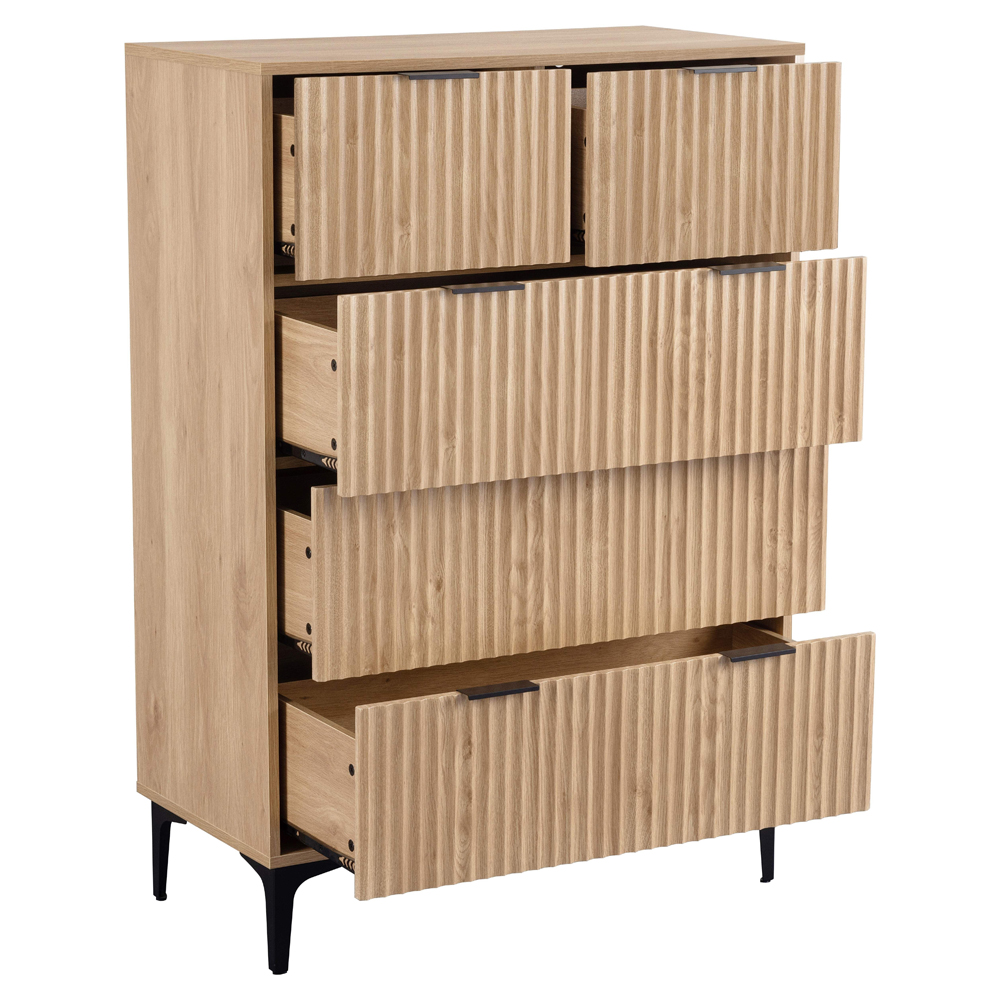 Merano Wooden Chest Of 5 Drawers in Oak and Black