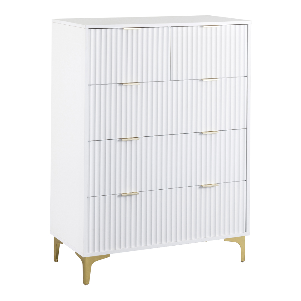 Merano Wooden Chest Of 5 Drawers in White and Gold