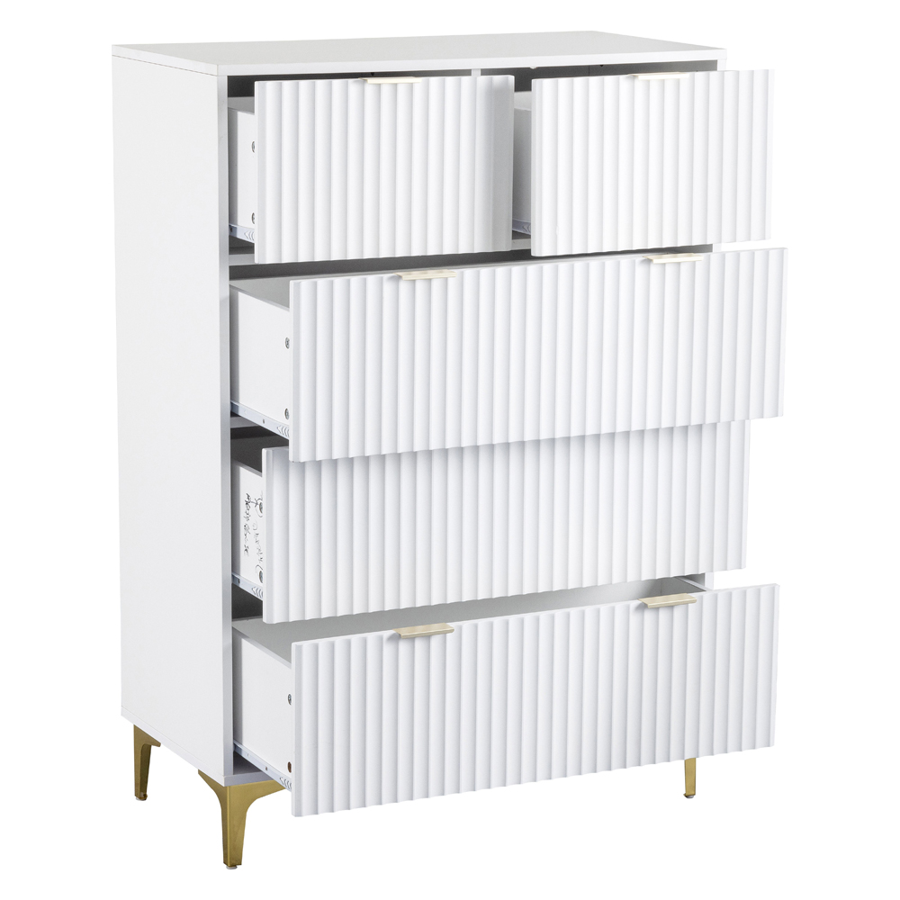 Merano Wooden Chest Of 5 Drawers in White and Gold