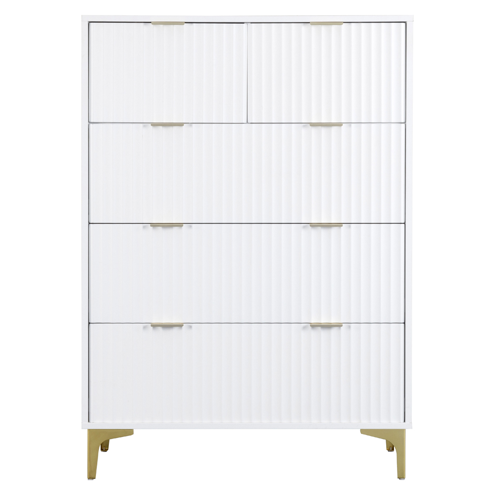 Merano Wooden Chest Of 5 Drawers in White and Gold