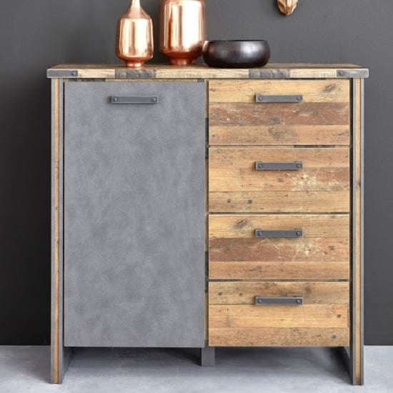 Photo of Merano chest of drawers in old wood and matera grey with 1 door