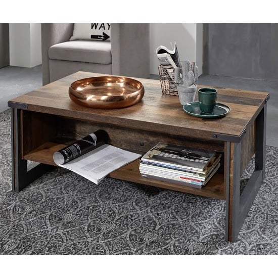 Merano Wooden Coffee Table In Old Wood With Matera Grey Legs