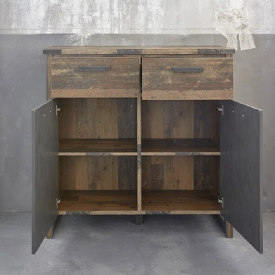 Merano Wooden Compact Sideboard In Old Wood And Matera Grey_2
