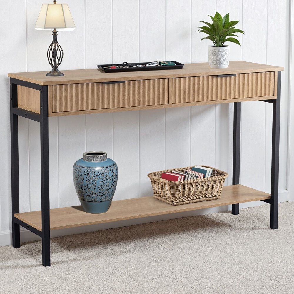 Merano Wooden Console Table with 2 Drawers in Oak and Black