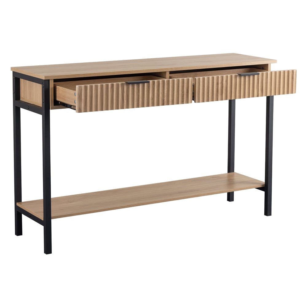 Merano Wooden Console Table with 2 Drawers in Oak and Black