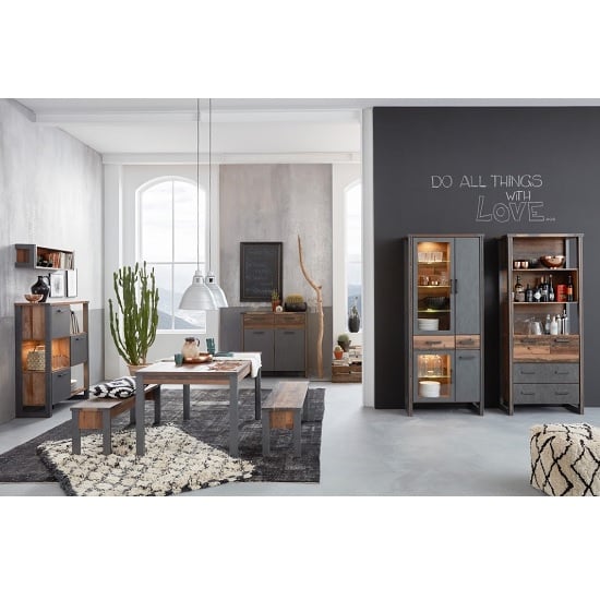 Merano Wooden Shelving Unit In Old Wood And Matera Grey And LED_4