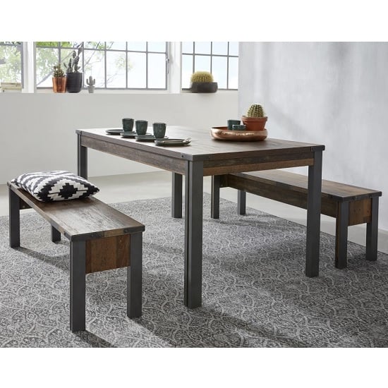 Photo of Merano dining table in old wood matera grey legs with 2 benches