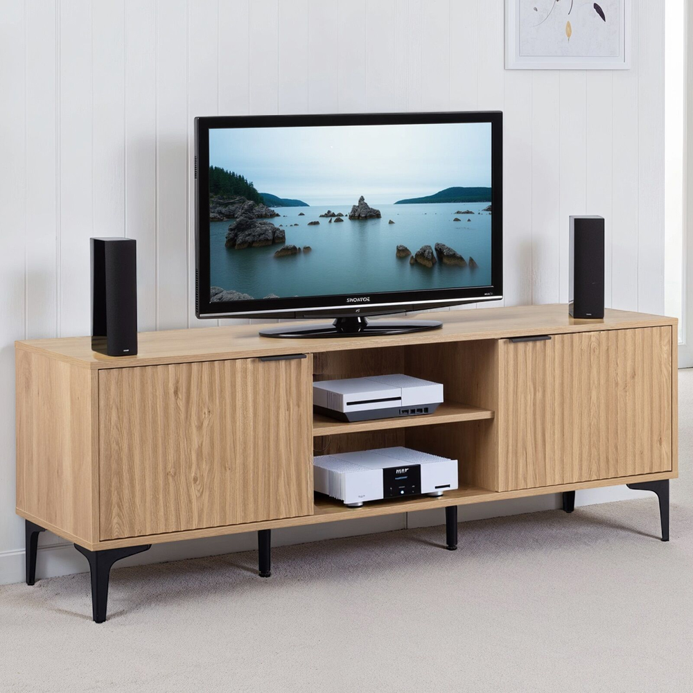 Merano Wooden TV Stand With 2 Doors in Oak and Black