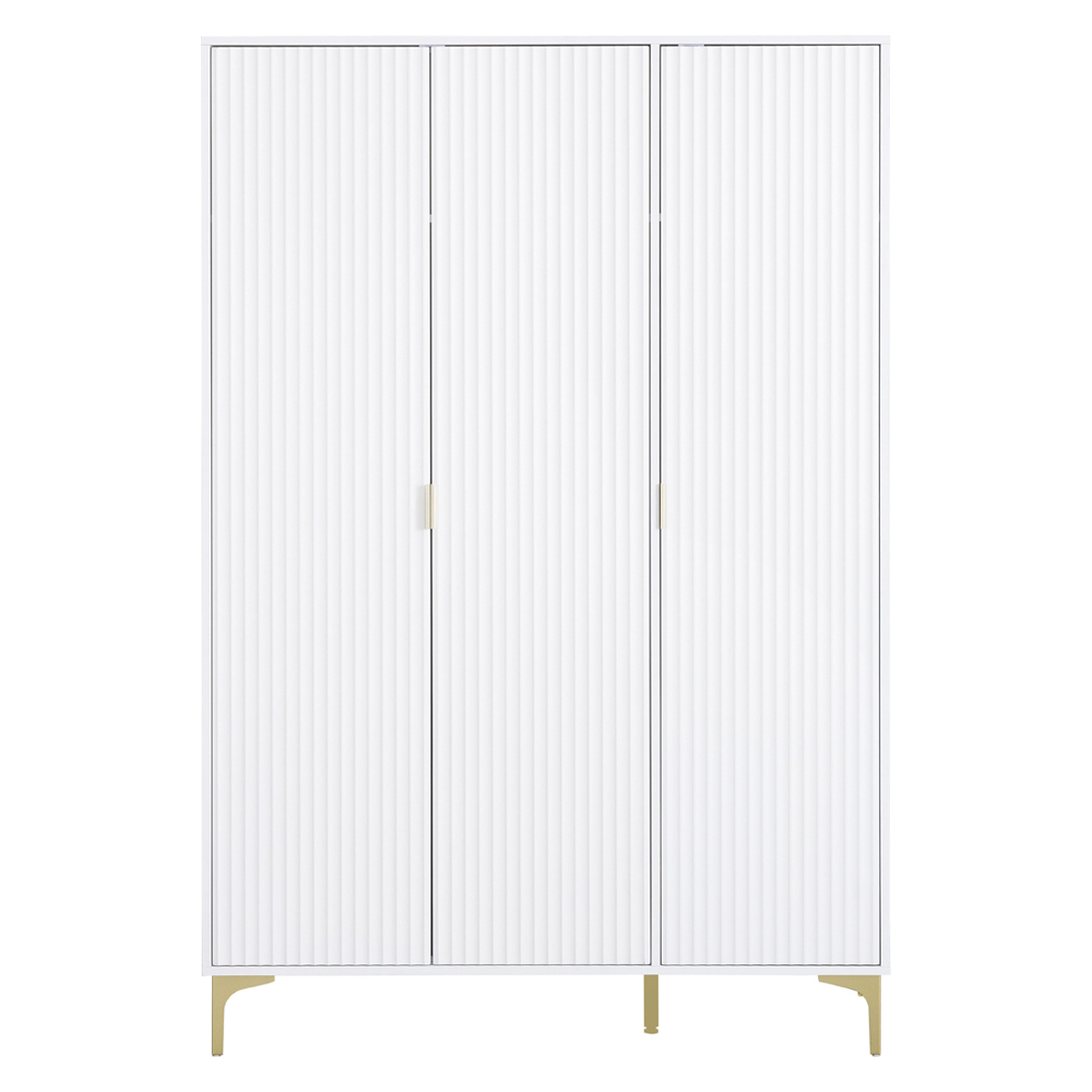 Merano Wooden Wardrobe with 3 Doors in White and Gold